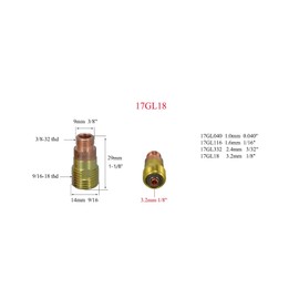 RIVERWELD TIG Stubby Gas Lens Collet Bodies 17GL18 1/8" & 3.2mm Orifice for QQ300 PTA DB SR WP 17 18 26 TIG Welding Torch Pack of 3
