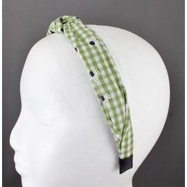 green White gingham turban knot headband plaid fabric covered band grip teeth plaid picnic blanket pattern floral flower daisy