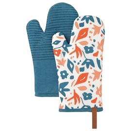 Folkulture Oven Mitts Heat Resistant 12" x 5.5" or Silicone Oven Mitts, Cotton Oven Mits, 12" x 5.5" Oven Mits/Glove Set or Cute Kitchen Mittens, Kitchen Oven Mitt Set - (Deep Sea Coral)