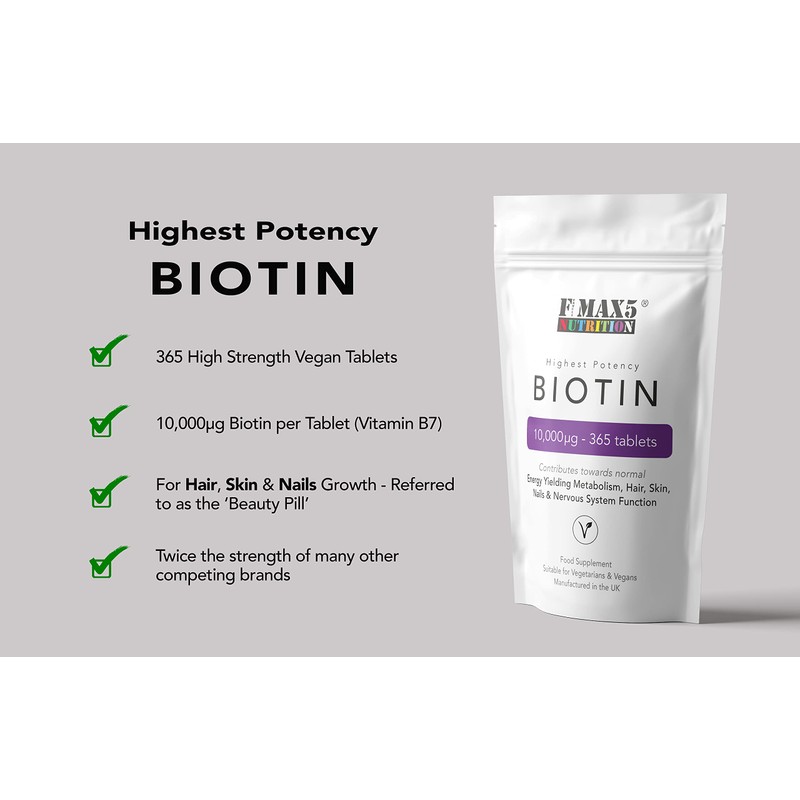 Biotin Hair Growth Supplement, 30-365 Tablets (1 Month to Full