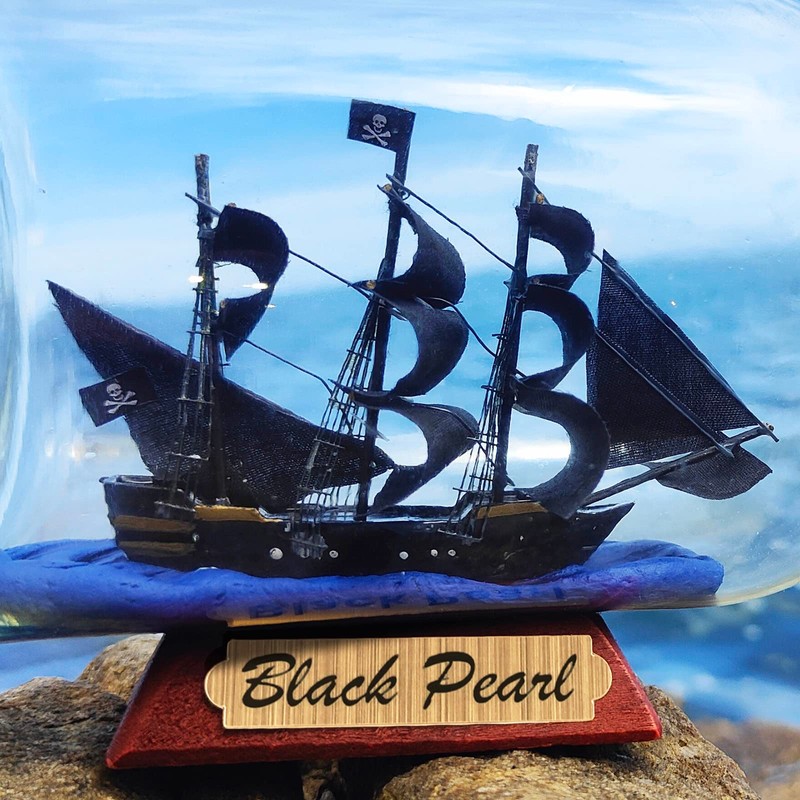 NAUTIMALL Black Pearl Caribbean Pirate Model Ship in a Bottle