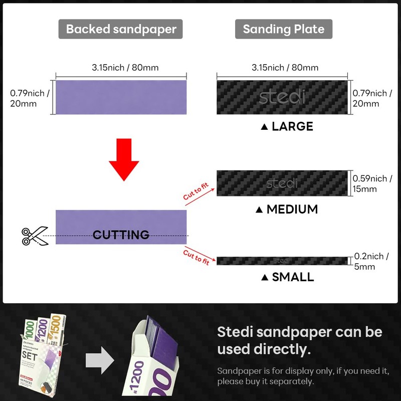 stedi Carbon Fiber Sanding Sticks, Hobby Model Tools, 7-piece set,