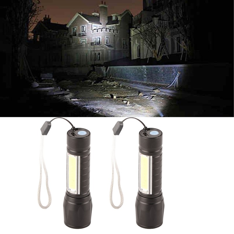 4Pcs Retractable Flashlight COB LED Zoom Flashlight Rechargeable Strong Light
