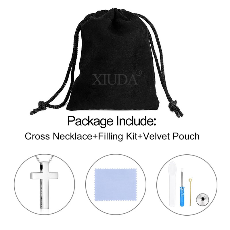XIUDA 925 Sterling Silver Cremation Jewelry Memorial Cross Urn Necklace