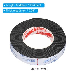 PATIKIL 5m/16.4ft Sealing Foam Tape 25mm Wide 2mm Thickness One Side Weather Strip Door Furniture Seal Strip Window Pipe Insulation Black