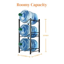 SLWHYZL Water Bottle Holder, 3 Tier 5 Gallon Water Jug Holder Stand, 5 Gallon Water Bottle Organizer Rack for Home Living Room Office, Black