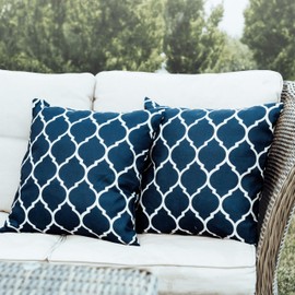 Outdoor Pillow Covers 2 Pack Patio Decorative Accent Throw Pillow Covers, Waterproof and Fade Resistant, Perfect for Summer Outdoors and Indoors, Trellis 18x18in Blue and White
