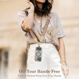 Diaclara Clip and Go Phone Strap with Zipper Pouch- Stylish Crossbody Adjustable Chain Lanyard with Leather Wallet for All Phones, Brown