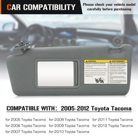 Sun Visor for 2005-2012 Toyota Tacoma, Left Driver Side Gray Sunvisor Replacement 74320-04181-E1