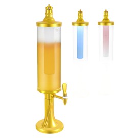 JAYGOVAN Beer Dispenser 3L/102oz Beer Beverage Dispenser with Ice Tube and LED Light Mimosa Tower with Spigot, Gold Clear Drink Dispensers for Parties Bars Pubs Restaurants, Easy Clean