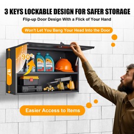 MetalMax Wall Cabinet Metal Garage Storage Wall Shelf Garage Storage Rack Metal Garage Locker Wall Mounted Locking Open Shelf Steel Storage Cabinet Trailer Cabinet Tool Chest Assembly Required