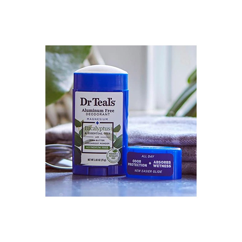 Dr Teal's Desodorante Libre de Aluminio, Aceite Escenciale de Eucalipto,