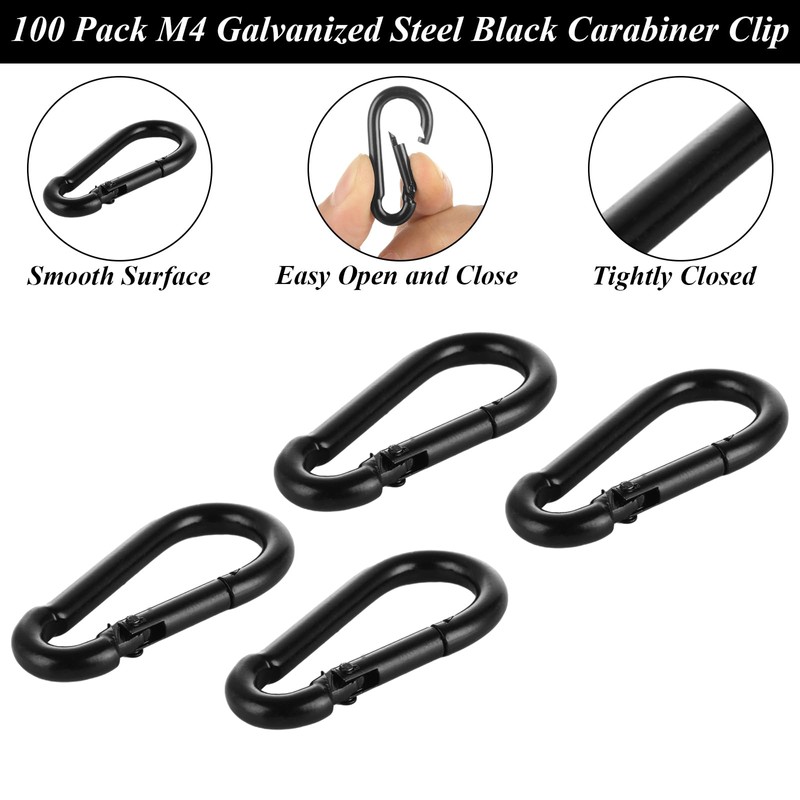 MIVIDE 100 Pack M4 Black Carabiner Clip Spring Snap Hook,