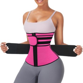 Feelingirl Sauna Waist Trainer for Women Long Torso Plus Size Sweat Belts Zipper Bones Workout Trimmer Neoprene Underbust Pink L