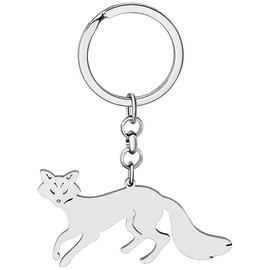 YAYAKO Cute Fox Keychain Wallet Car Key Rings Charms Stainless Steel Funny Plated 18K Gold Gifts for Women Girls Ornament (Silver A)