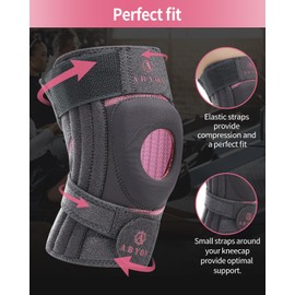 ABYON Knee Support for Women, Adjustable Knee Support with 4 Straps and 3 Double-Sided Spring Stabilisers, Open Patella Knee Brace for Swollen, Meniscus Tear, Arthritis, ACL, MCL (XXL)