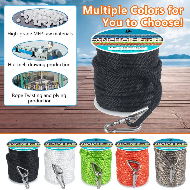 3/8 Inch 100 FT Anchor Rope, Boat Anchor Rope Solid