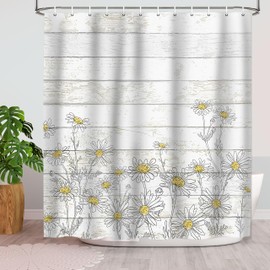 Lacoiime Daisy Shower Curtain, Retro Daisy Shower Curtains for Bathroom Rustic Farmhouse Floral Bathroom Decor Cute Cloth Bathroom Accessories