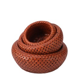 3-piece set of bamboo baskets, hand woven bamboo baskets, natural bamboo, hand woven fruit and vegetable baskets, round and stackable, beautiful storage items, 5.5 inches 7 inches 10 inches