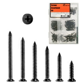 Suneke Pack of 120 M4.2 mm Assortment of High-Hard Drywall Screws, Black Phosphate, Coarse Thread, Drive, Flat Head, Wood Screws with Organiser Box & 1 PH2#2 Long Bit