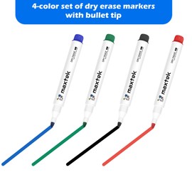 maxtek Whiteboard Markers Bullet Tip, 16 Count Assorted 4 Colors Dry Wipe Pens for Whiteboard Flip Chart, 2mm Lines Low Odor Whiteboard Pens, White Board Markers Erasable for School Office Home