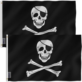 Anley Pack of 2 Fly Breeze 3x5 Foot Jolly Roger Flag with Patch - Vivid Color and Fade Proof - Canvas Header and Double Stitched - Pirate Flags Polyester with Brass Grommets 3 X 5 Ft