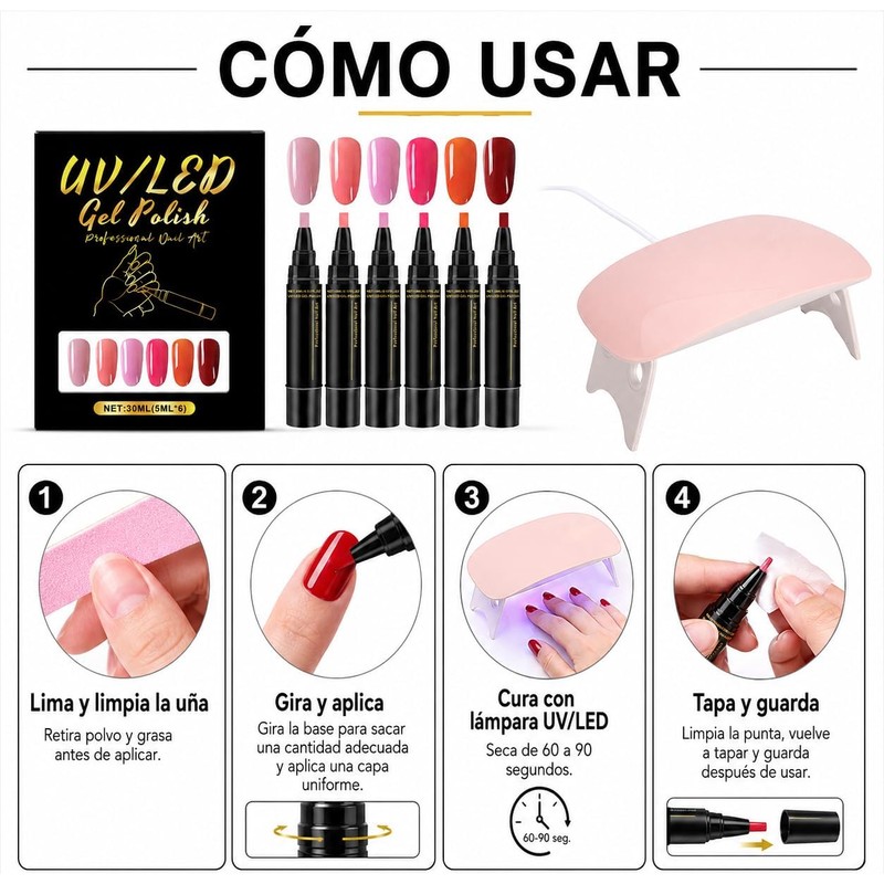 6 Piezas Pen Esmalte de Esmalte de Uñas, Rotuladores de