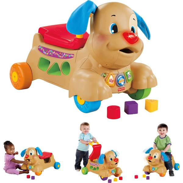 Fisher-Price Laugh & Learn Musical Baby Walker, Stride-To-Ride Puppy, Ride-On Toy With Lights Songs & Blocks For Infant To Toddler