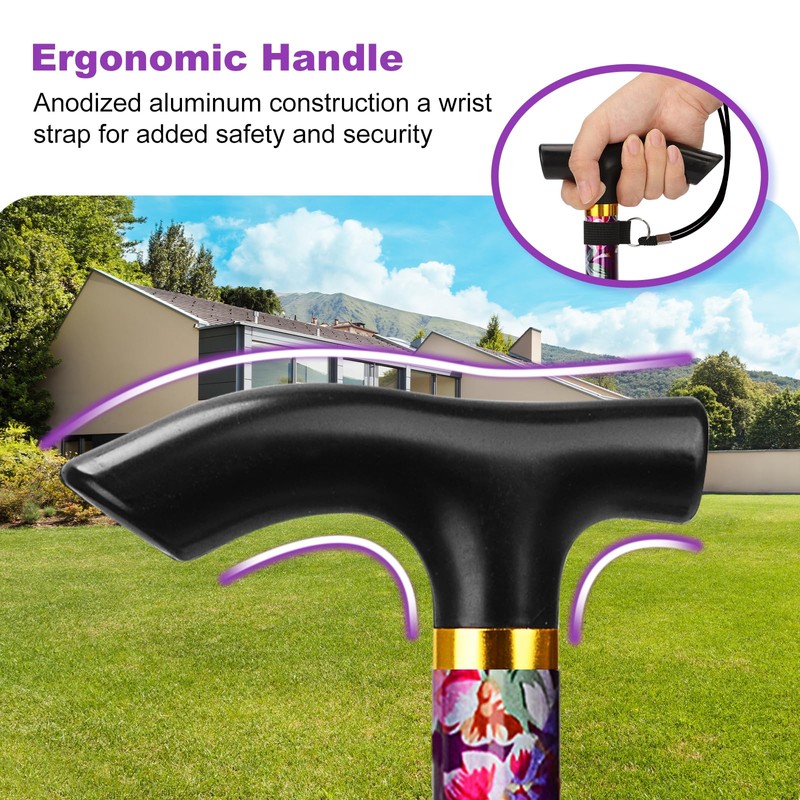 MFE Folding Cane, Portable 5-Level Adjustable Height Walking Stick with