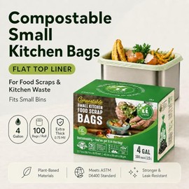 UNNI, bolsas 100% compostables, 4 galones, 15 litros, 100 unidades, extra gruesas 0.75 mil, bolsas de basura de alimentos, bolsas de basura pequeñas, ASTM D6400, US BPI y Europa OK Compost Home, San Francisco
