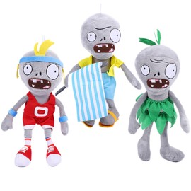 Suyudian - Juego de 3 zombis de felpa PVZ para plantas y zombis de PVZ con figura de muñeco de peluche, bandera, zombies hula, gran regalo para Navidad, cumpleaños