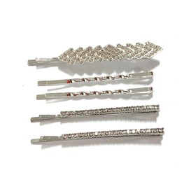 A Set of 5 Girls Full Bling Rhinestone Crystal Bridal Hair Clip Hairpin Slide Grips Clips Gift Set (Silver)