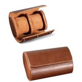 Watch Roll Travel Case for Men and Women- 2 Watch Storage and Organizer-Secure Storage with Innovative Removable Pillows & Solid Dividers for Home Storage, Protect,Travel and Display (Brown-2, 2 Slot)