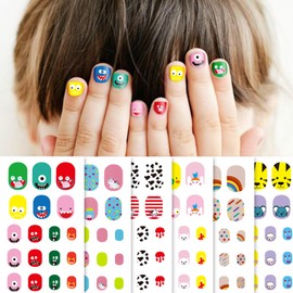6 Sheets Kids Nail Stickers Full Nail Wraps for Girls, Cute Rainbow Unicorn Animal Designs 3D Self-Adhesive Nail Art Decals Holiday Colorful Manicure Decorations for Age 7 and Older