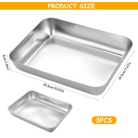 Breading Bowls Set, 3-Piece Stainless Steel Breading Tray, Rectangular Metal Baking Tray, Gastro Container, Bowls for Breading, Carvings, Meat, Fish (25.5 x 20 x 5.5 cm)