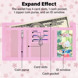 JONYEE Kids Wallet for Boys Girls 3-14, RFID Trifold Novelty Wallet with Zipper and Key Chain, Outdoor Purse with Coin Pocket and ID Window, Card Holders for Toddler Children Gifts -Rainbow