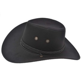 Yosang Cowboy Hat Western Suede Look Outdoor Hat Travel Summer Hat, black