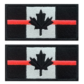 Thin Red Line Canada Flag Patch - 2 Pack Tactical Canadian Thin Red Line Firefighters Maple Leaf Embroidery Military Emblem Patches -3.5X1.75 inch-Perfect for Backpack Bags Jackets Uniform Clothes