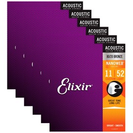 Elixir 11027 Acoustic 80/20 Nano Custom Light 11-52 (6 Pack Bundle)