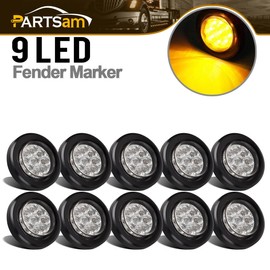 Partsam 10x 2" Round Amber Led Marker Clearance Light 9LED Clear Lens w Reflector Kits Trailer, Grommet/Pigtails, 2 inch round led trailer lights clear, 2 inch round led marker lights