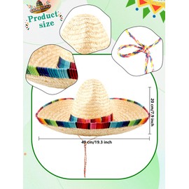 Cagemoga 2 Pcs Mexican Sombrero Hat Large Wide Brim Straw Hat with Serape Trim Chin Strap for Adult Mexican Party Dress Up Accessories (color set 2)