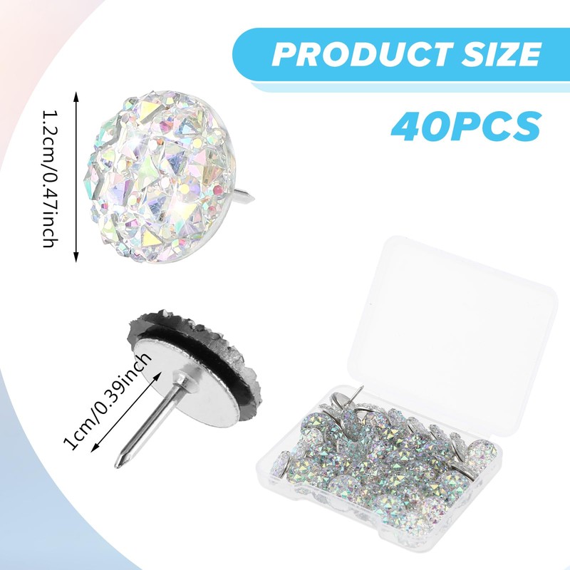 40 Pcs Diamond Push Pins Glitter Rhinestone Thumb Tacks Decorative