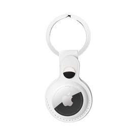 Ecoshopmaster Funda Case Llavero Protector para Airtag Tipo Piel Antiperdidas para Airtags (Blanco/Vista Doble)