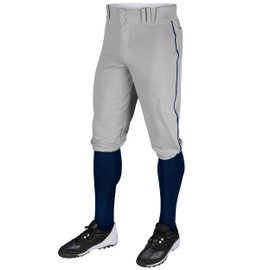 CHAMPRO Boys Triple Crown Baseball Knickers with Braid, Youth Large, Grey with Navy Pipe