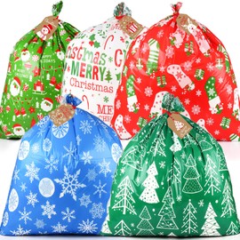 10PCS Jumbo Christmas Gift Bags, Giant Santa Claus Christmas Sacks 36X36 Inch, Xmas Huge Presents Bags with Tags, Oversize Extra Large Gift Wrapping Bags for Christmas Holiday Gift Giving Decorations