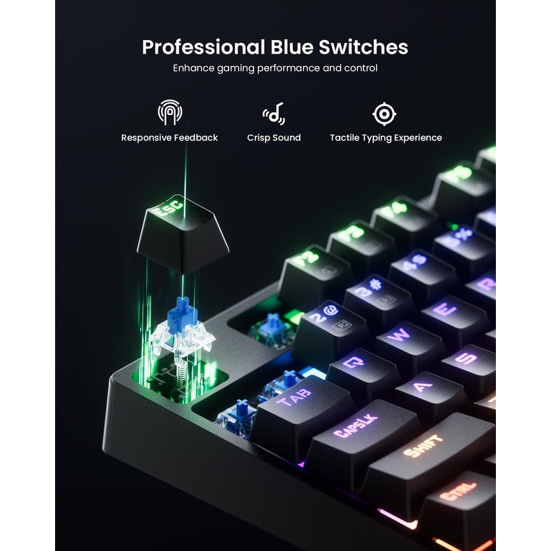 RGB Mechanical Gaming Keyboard Blue Switch, 104 Keys Full-Size Light
