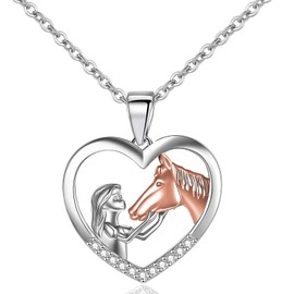 Silver Heart Pendant, Girl and Horse Necklace, Horse Jewellery, Necklace Gifts for Girls, Girlfriend, Mother, Daughter