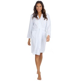 GM Apparel Women’s Kimono Dressing Gown | 100% Jersey Soft Cotton Long Sleeve Robe | Ladies Nightgown Bathrobe with Pockets (UK- S, Blue Floral)