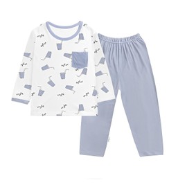 Masonanic Children's Pajamas, 39.4 - 63.0 inches (100 - 160 cm), Kids, Boys, Modal, Long Sleeve, Thin, Girls, Top and Bottom Set, Room Wear, Nightwear, Junior Setup, blue cola