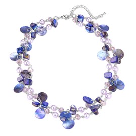 FULU AUTUMN Crystal Pearl Necklace, Boho Shell Necklace, Women's Statement Colourful Multi-Row Necklace, Fashion Jewellery, Gifts for Women, Crystal Pearl Stone, No Gemstone